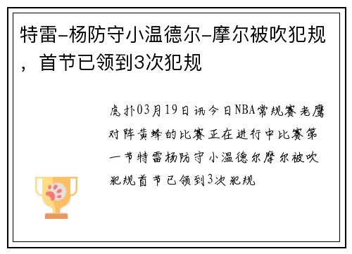 特雷-杨防守小温德尔-摩尔被吹犯规，首节已领到3次犯规